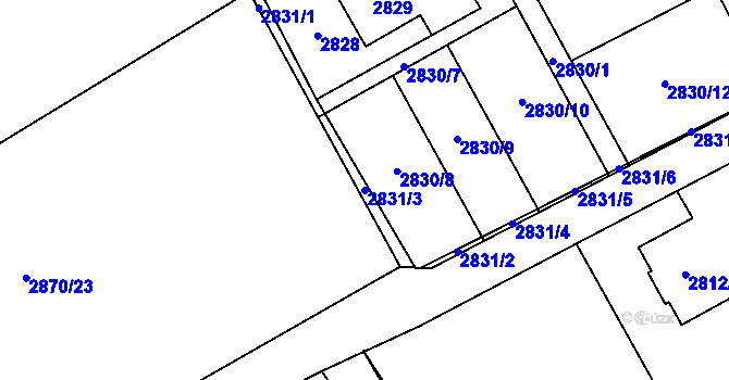 Parcela st. 2831/3 v KÚ Karviná-město, Katastrální mapa