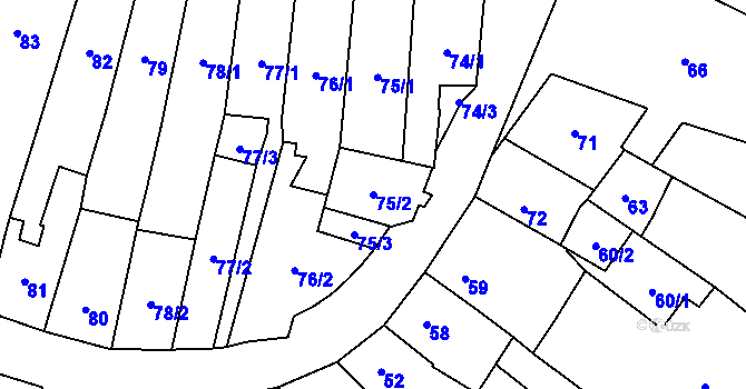 Parcela st. 75/2 v KÚ Karviná-město, Katastrální mapa