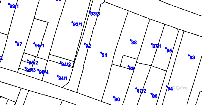 Parcela st. 91 v KÚ Karviná-město, Katastrální mapa