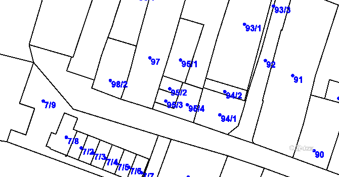 Parcela st. 95/2 v KÚ Karviná-město, Katastrální mapa