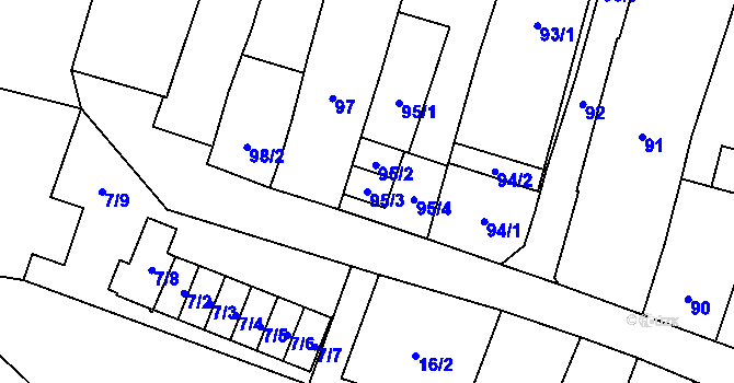 Parcela st. 95/3 v KÚ Karviná-město, Katastrální mapa