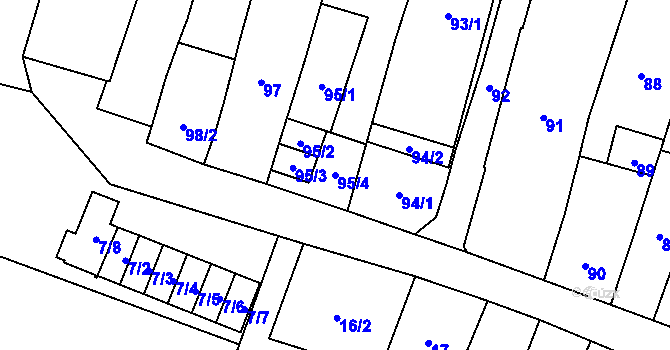 Parcela st. 95/4 v KÚ Karviná-město, Katastrální mapa