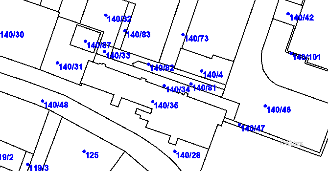 Parcela st. 140/34 v KÚ Karviná-město, Katastrální mapa