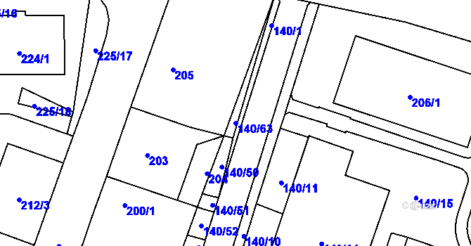 Parcela st. 140/63 v KÚ Karviná-město, Katastrální mapa