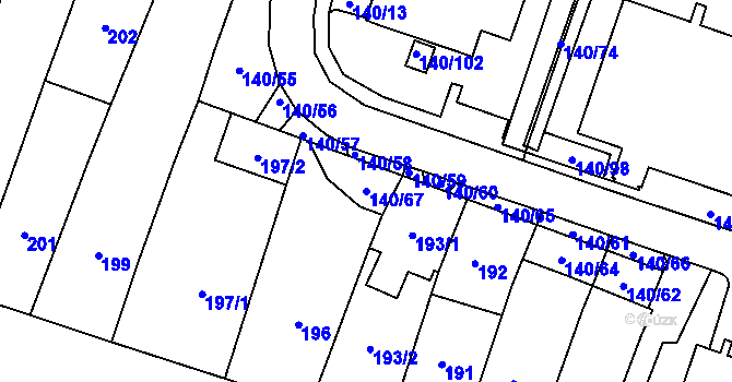 Parcela st. 140/67 v KÚ Karviná-město, Katastrální mapa