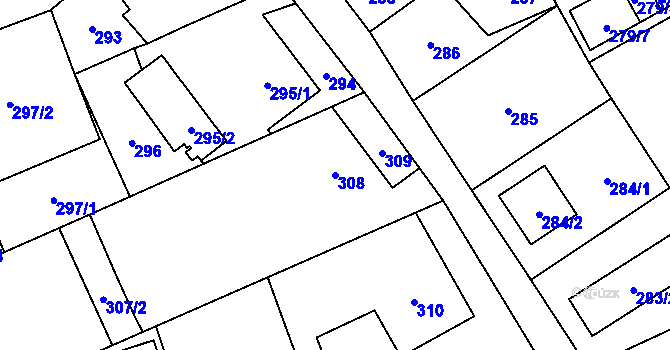 Parcela st. 308 v KÚ Karviná-město, Katastrální mapa