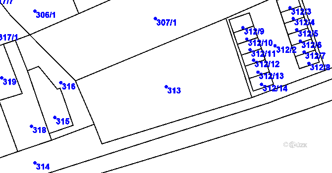 Parcela st. 313 v KÚ Karviná-město, Katastrální mapa