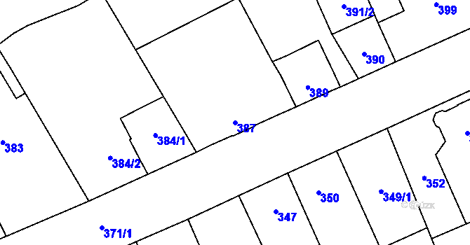 Parcela st. 387 v KÚ Karviná-město, Katastrální mapa
