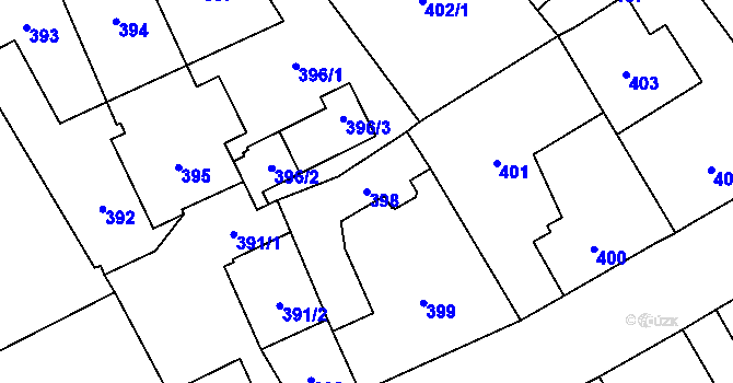 Parcela st. 398 v KÚ Karviná-město, Katastrální mapa