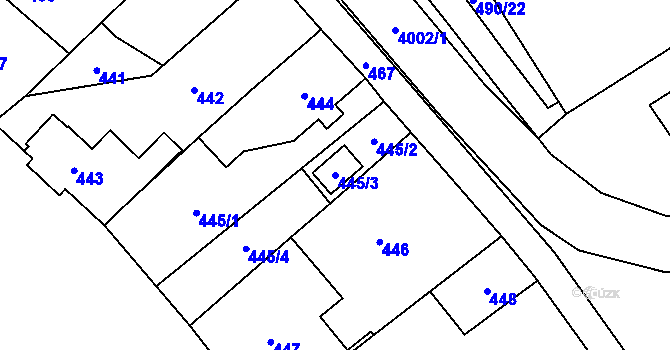 Parcela st. 445/3 v KÚ Karviná-město, Katastrální mapa