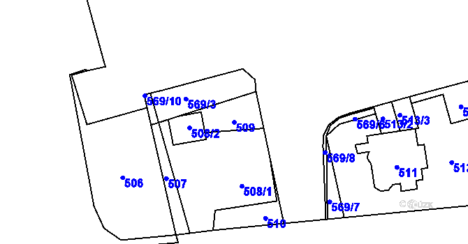 Parcela st. 509 v KÚ Karviná-město, Katastrální mapa