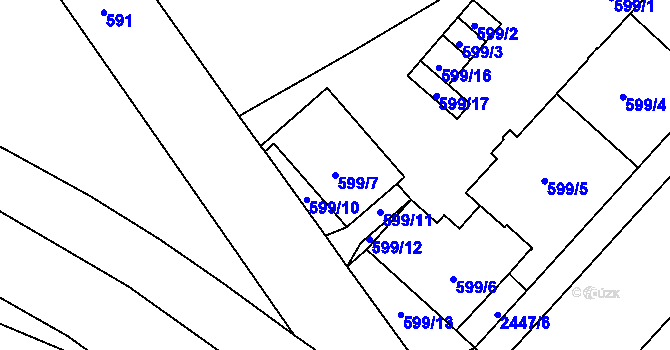 Parcela st. 599/7 v KÚ Karviná-město, Katastrální mapa