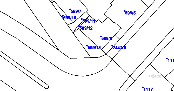 Parcela st. 599/13 v KÚ Karviná-město, Katastrální mapa