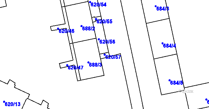 Parcela st. 620/57 v KÚ Karviná-město, Katastrální mapa