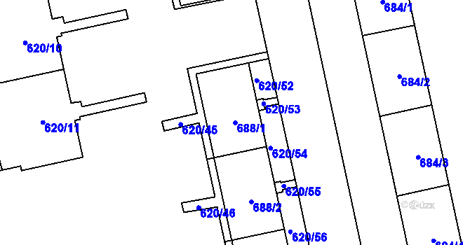 Parcela st. 688/1 v KÚ Karviná-město, Katastrální mapa