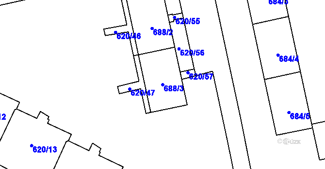 Parcela st. 688/3 v KÚ Karviná-město, Katastrální mapa