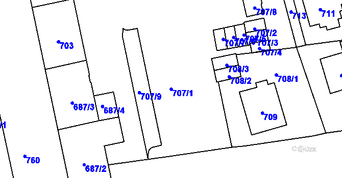 Parcela st. 707/1 v KÚ Karviná-město, Katastrální mapa
