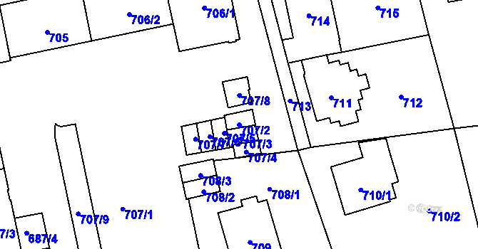 Parcela st. 707/2 v KÚ Karviná-město, Katastrální mapa