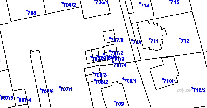 Parcela st. 707/5 v KÚ Karviná-město, Katastrální mapa