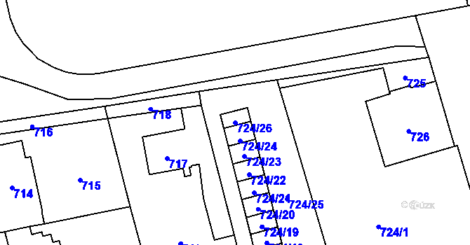 Parcela st. 724/26 v KÚ Karviná-město, Katastrální mapa