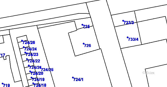 Parcela st. 726 v KÚ Karviná-město, Katastrální mapa