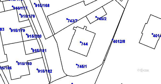 Parcela st. 744 v KÚ Karviná-město, Katastrální mapa