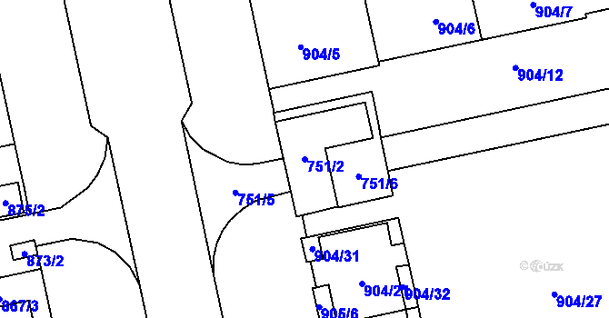 Parcela st. 751/2 v KÚ Karviná-město, Katastrální mapa