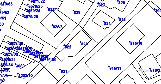 Parcela st. 823 v KÚ Karviná-město, Katastrální mapa