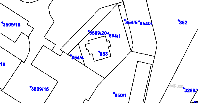 Parcela st. 853 v KÚ Karviná-město, Katastrální mapa