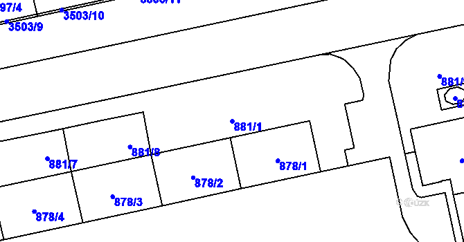 Parcela st. 881/1 v KÚ Karviná-město, Katastrální mapa