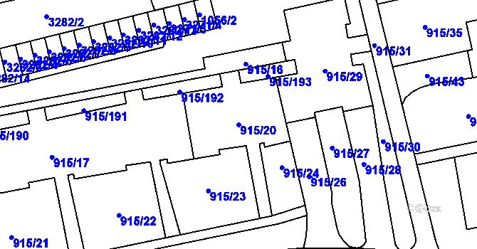 Parcela st. 915/20 v KÚ Karviná-město, Katastrální mapa