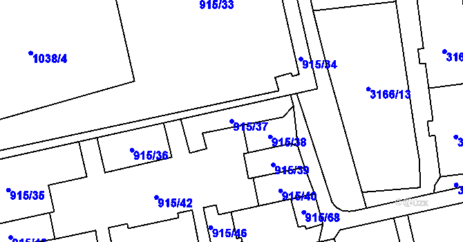 Parcela st. 915/37 v KÚ Karviná-město, Katastrální mapa