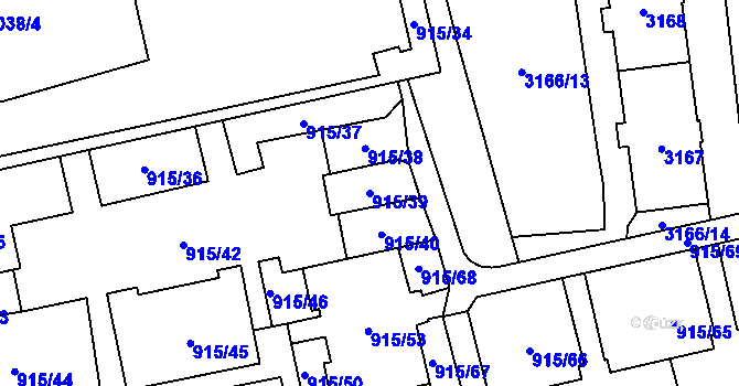 Parcela st. 915/39 v KÚ Karviná-město, Katastrální mapa
