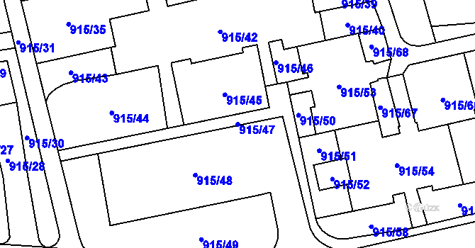 Parcela st. 915/47 v KÚ Karviná-město, Katastrální mapa