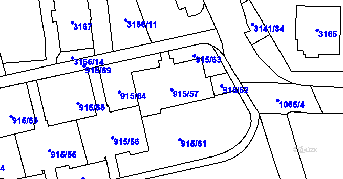 Parcela st. 915/57 v KÚ Karviná-město, Katastrální mapa