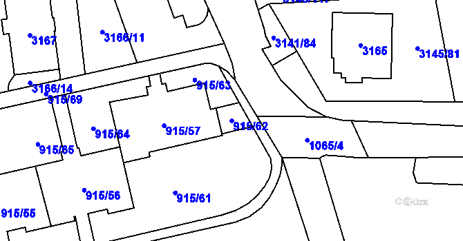 Parcela st. 915/62 v KÚ Karviná-město, Katastrální mapa