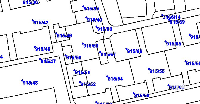 Parcela st. 915/67 v KÚ Karviná-město, Katastrální mapa