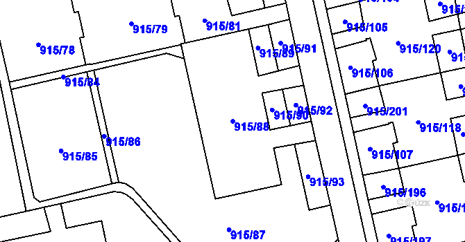 Parcela st. 915/88 v KÚ Karviná-město, Katastrální mapa