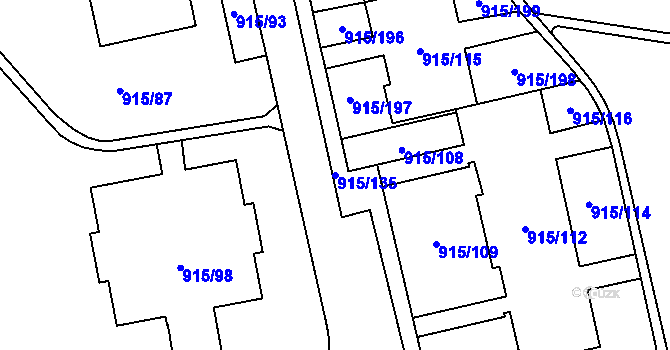 Parcela st. 915/135 v KÚ Karviná-město, Katastrální mapa
