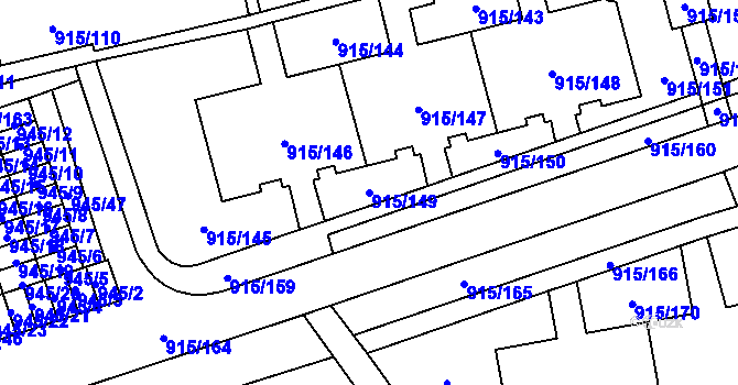 Parcela st. 915/149 v KÚ Karviná-město, Katastrální mapa
