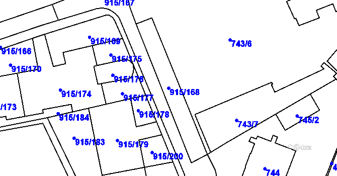Parcela st. 915/168 v KÚ Karviná-město, Katastrální mapa