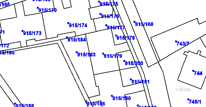 Parcela st. 915/179 v KÚ Karviná-město, Katastrální mapa