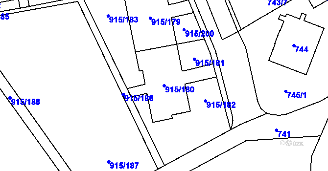 Parcela st. 915/180 v KÚ Karviná-město, Katastrální mapa