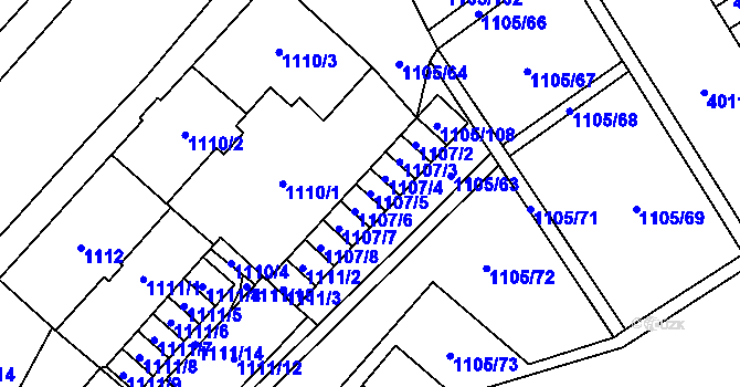 Parcela st. 1107/5 v KÚ Karviná-město, Katastrální mapa