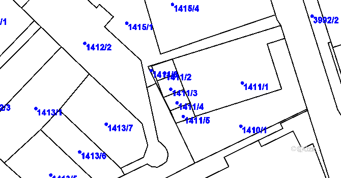 Parcela st. 1411/3 v KÚ Karviná-město, Katastrální mapa