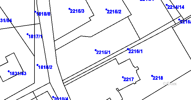 Parcela st. 2215/1 v KÚ Karviná-město, Katastrální mapa