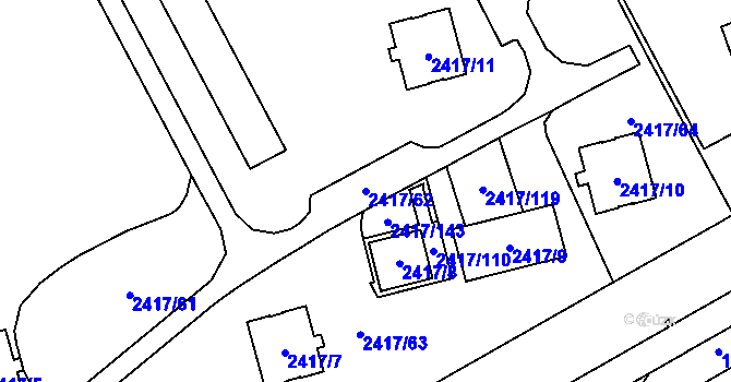 Parcela st. 2417/62 v KÚ Karviná-město, Katastrální mapa