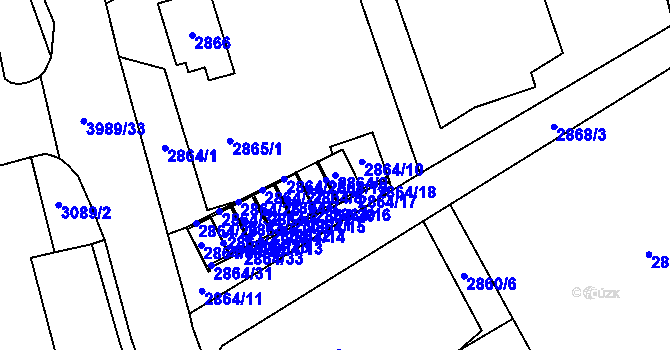 Parcela st. 2864/9 v KÚ Karviná-město, Katastrální mapa