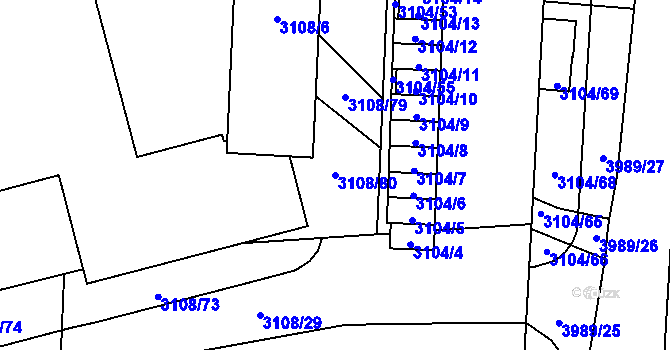 Parcela st. 3108/80 v KÚ Karviná-město, Katastrální mapa