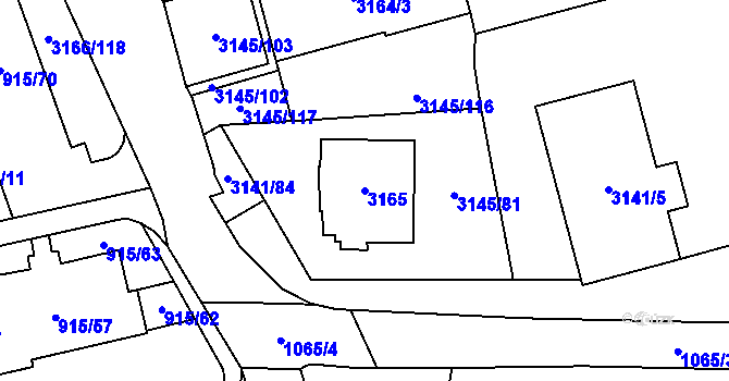 Parcela st. 3165 v KÚ Karviná-město, Katastrální mapa